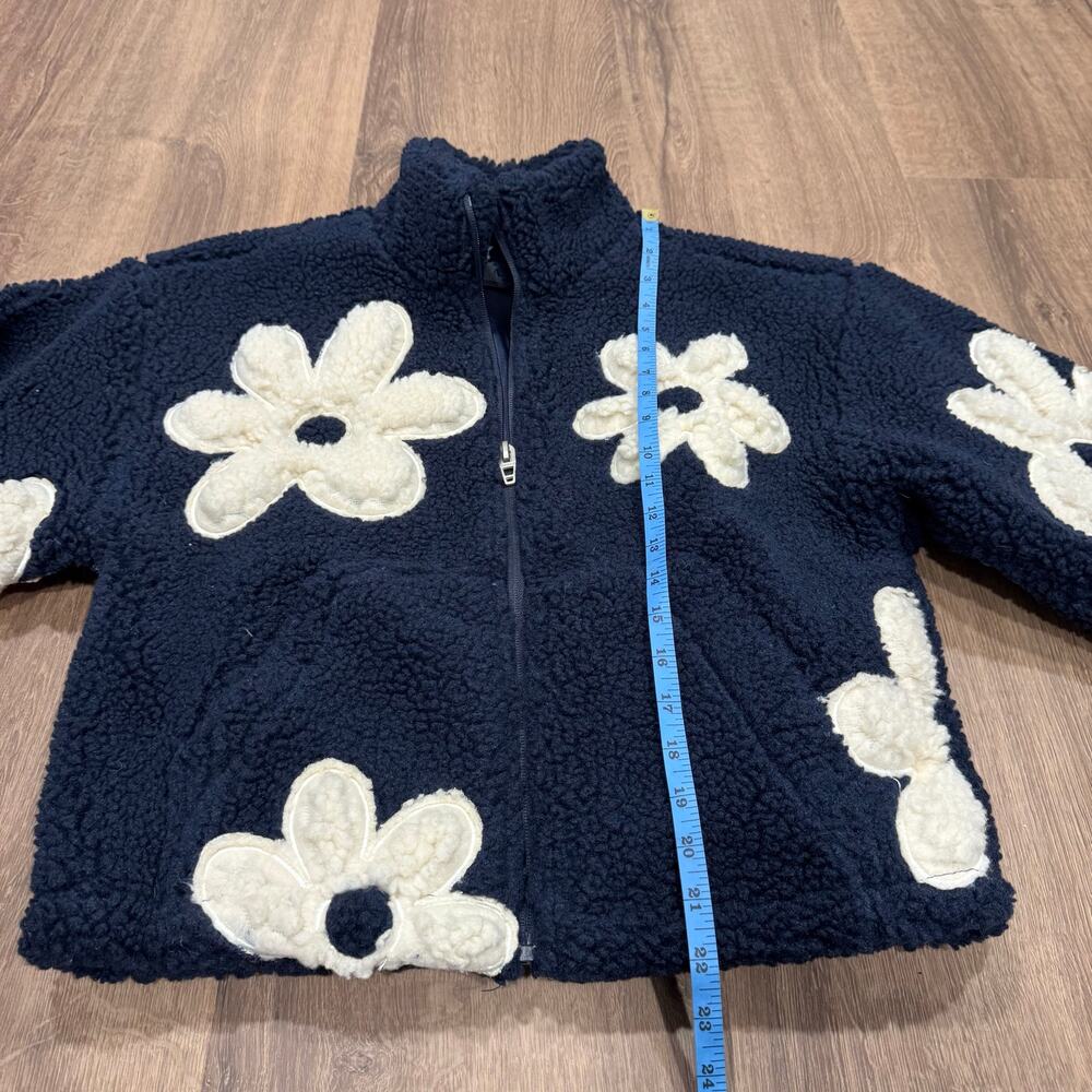 BlankNYC Flower Child Fleece Zip Up Jacket Womens Size XS Navy Blue Cream - Picture 7 of 7